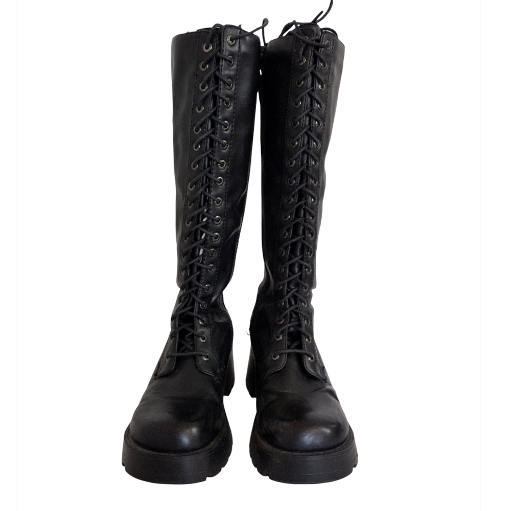 Vintage Y2K BONGO Black Chunky Platform Tall Combat Boots Size 7 1/2 Goth Bratz - Picture 4 of 7